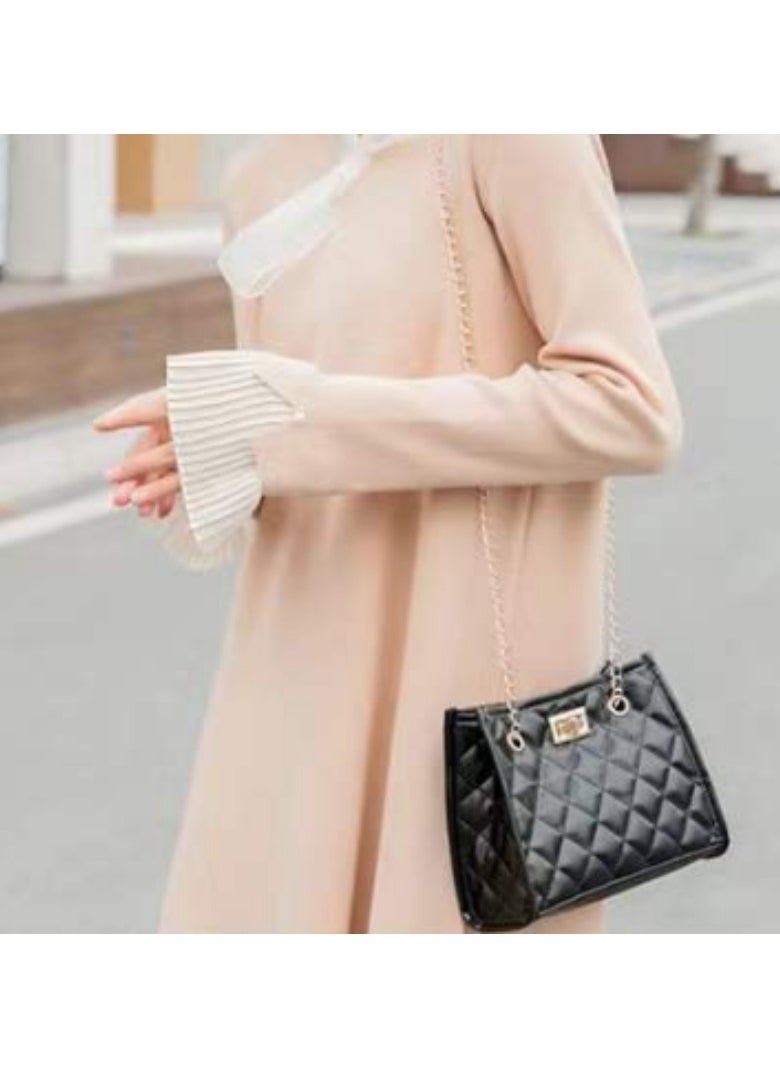 Soko Mesh Dark Brown Chain Crossbody Bag: Stylish Leather Handbag with Small Square Embroidery - Trendy for Work and Everyday Use  - Image 4