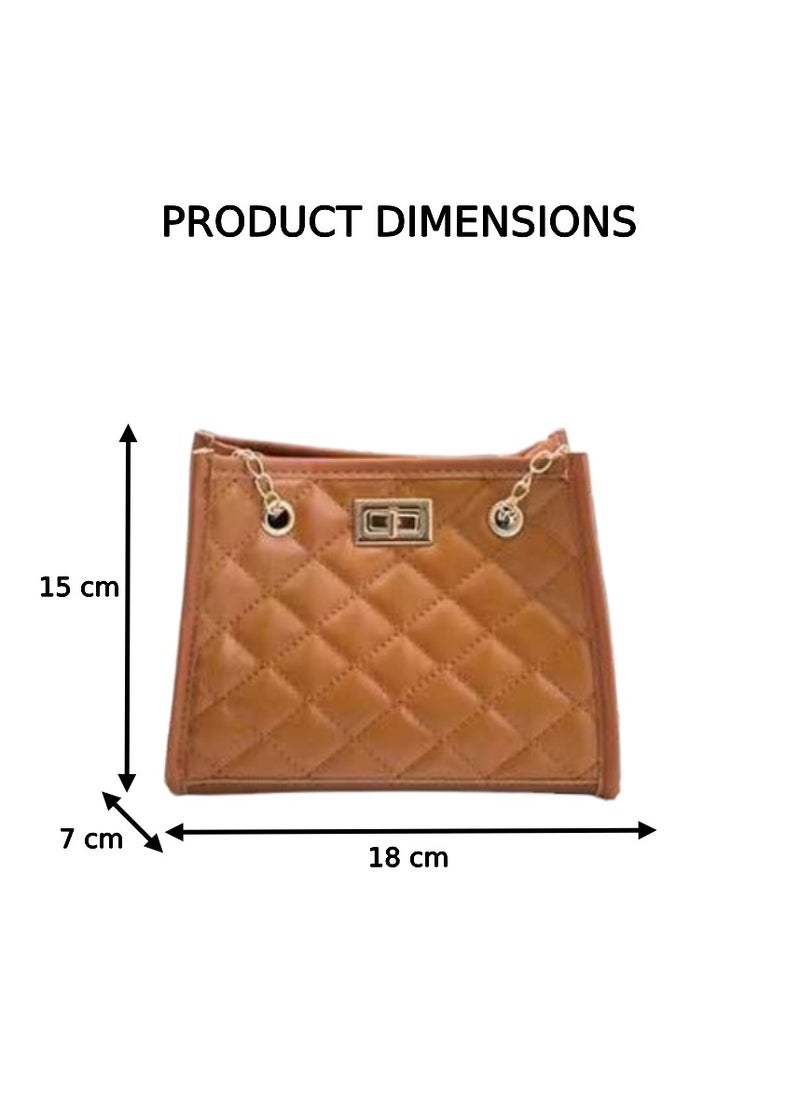 Soko Mesh Dark Brown Chain Crossbody Bag: Stylish Leather Handbag with Small Square Embroidery - Trendy for Work and Everyday Use  - Image 2