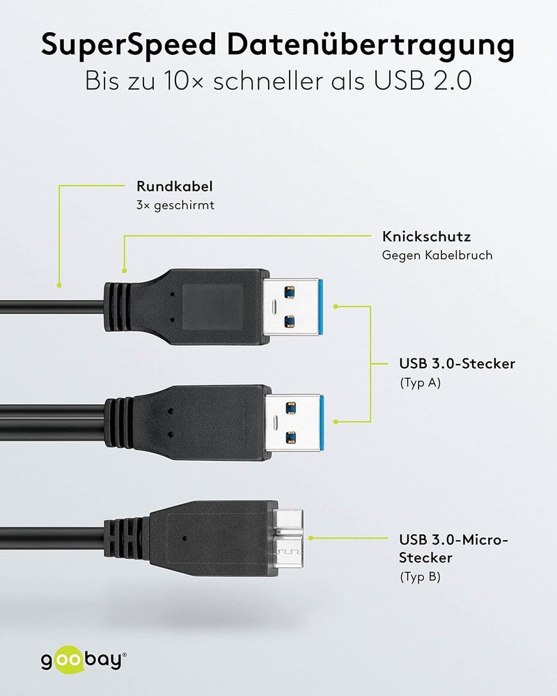 Goobay كابل 95746 USB 3.0 مزدوج الطاقة فائق السرعة، أسود، طول 0.3 متر - Image 4