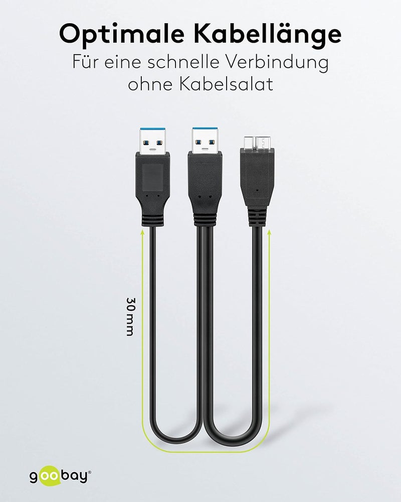 Goobay كابل 95746 USB 3.0 مزدوج الطاقة فائق السرعة، أسود، طول 0.3 متر - Image 3