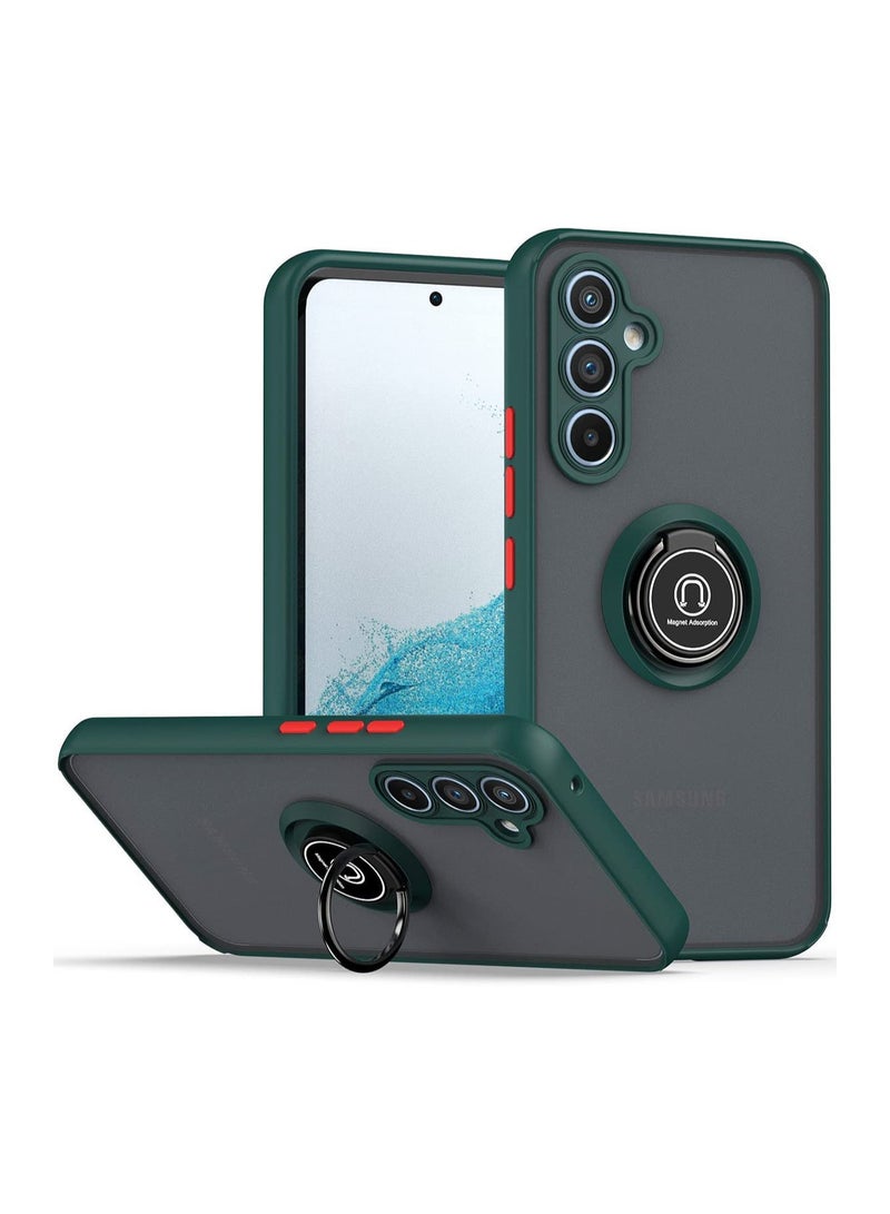 Case Cover Metal Ring Holder Grip Kickstand Car Magnetic Mount Shockproof Matte Hard Back Bumper Case for Samsung Galaxy A54 5G Green