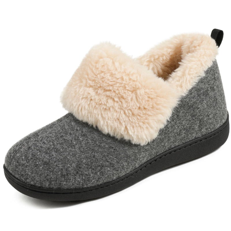 ULTRAIDEAS Women's Memory Foam House Shoes with Fuzzy Collar, Fur Lined Warm Bootie Slippers with Non Slip Sole for Indoor(Shadow Grey, Size 8) - Image 1