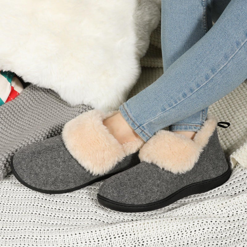 ULTRAIDEAS Women's Memory Foam House Shoes with Fuzzy Collar, Fur Lined Warm Bootie Slippers with Non Slip Sole for Indoor(Shadow Grey, Size 8) - Image 2