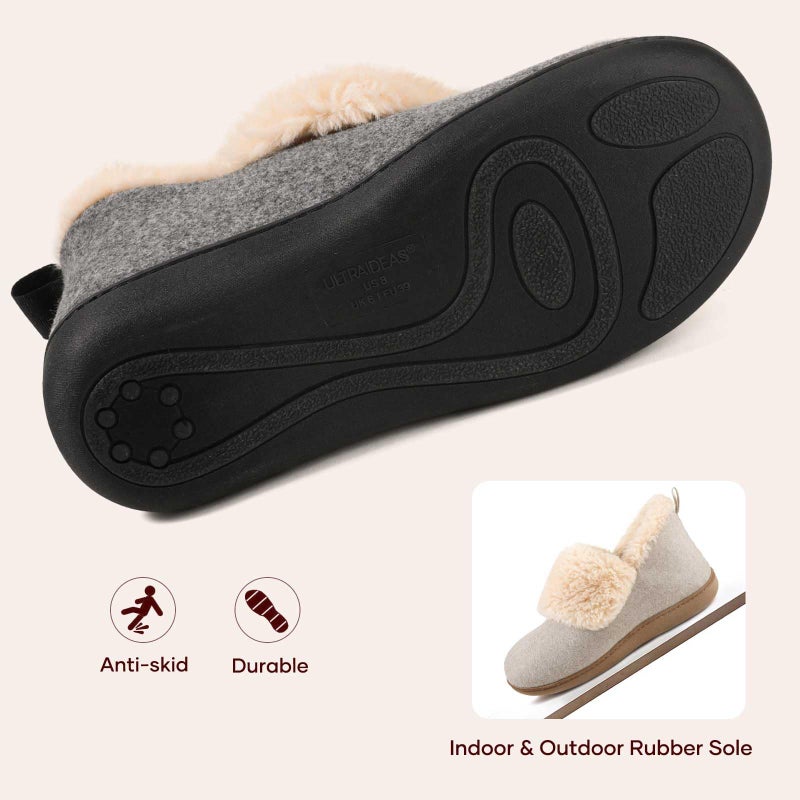 ULTRAIDEAS Women's Memory Foam House Shoes with Fuzzy Collar, Fur Lined Warm Bootie Slippers with Non Slip Sole for Indoor(Shadow Grey, Size 8) - Image 5