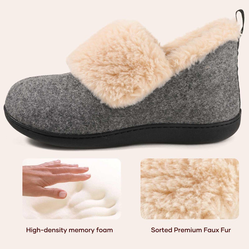 ULTRAIDEAS Women's Memory Foam House Shoes with Fuzzy Collar, Fur Lined Warm Bootie Slippers with Non Slip Sole for Indoor(Shadow Grey, Size 8) - Image 4