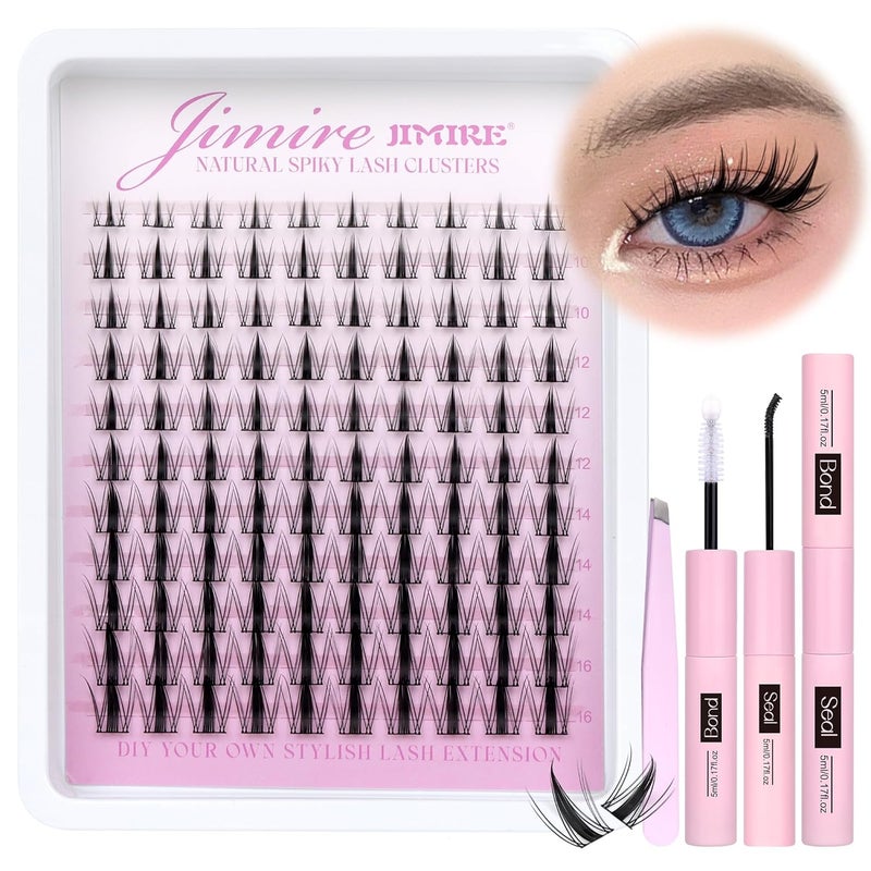 JIMIRE Lash Clusters Kit Manga Cluster Lashes Natural Look Wispy DIY Lash Extension Kit with Lash Bond and Seal Waterproof 110Pcs 8-16MM Wispy D Curl Individual Lashes Wet-Look Eyelash Extension