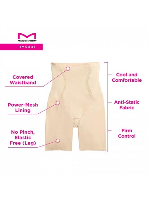 Maidenform Womens Maidenform Firm Foundations Hi-Waist Slimmer Thigh Shapewear, Black, Large Us