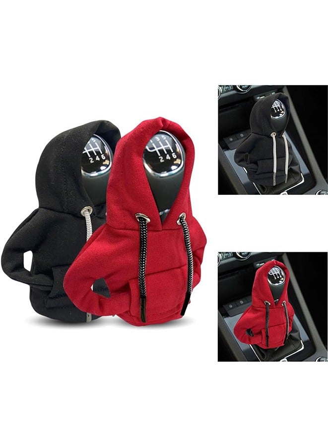 Generic 2PCS Car Gear Shift Cover, Fashionable Hoodie Car Shift Knob, Auto Interior Accessories, Universal Car Decor Accessories (Red & Black)  - Image 1