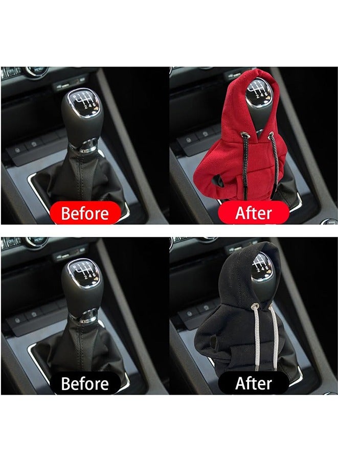 Generic 2PCS Car Gear Shift Cover, Fashionable Hoodie Car Shift Knob, Auto Interior Accessories, Universal Car Decor Accessories (Red & Black)  - Image 4