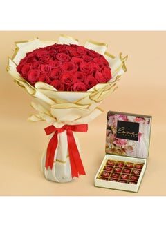 Ferns N Petals 50 Valentines Fresh Roses Bouquet With Chocolate 