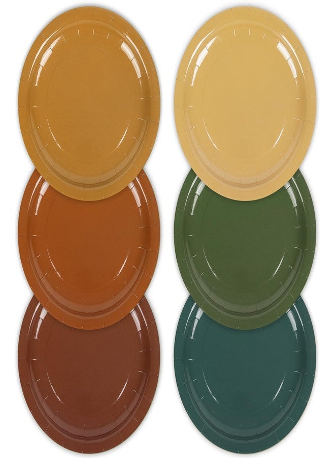 Whaline صحون ورقية 60 قطعة من واهلين 9 بوصة باللون البرتقالي والأخضر - صحون دائرية بـ 6 ألوان صلبة للاستخدام لمرة واحدة لموسم الحصاد في الخريف واحتفالات عيد الشكر - Image 1