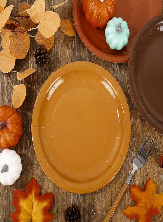 Whaline صحون ورقية 60 قطعة من واهلين 9 بوصة باللون البرتقالي والأخضر - صحون دائرية بـ 6 ألوان صلبة للاستخدام لمرة واحدة لموسم الحصاد في الخريف واحتفالات عيد الشكر - Image 5