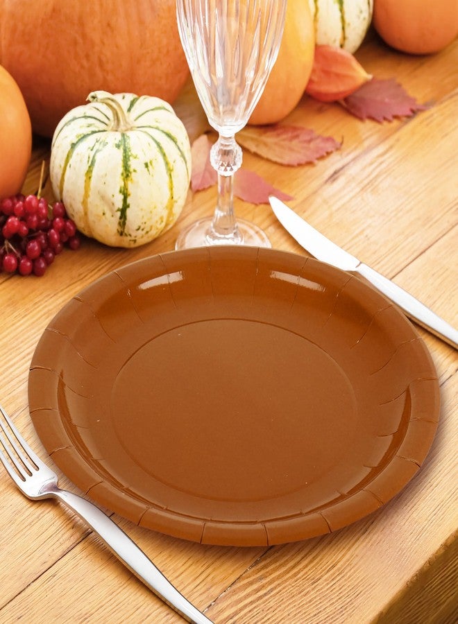 Whaline صحون ورقية 60 قطعة من واهلين 9 بوصة باللون البرتقالي والأخضر - صحون دائرية بـ 6 ألوان صلبة للاستخدام لمرة واحدة لموسم الحصاد في الخريف واحتفالات عيد الشكر - Image 4