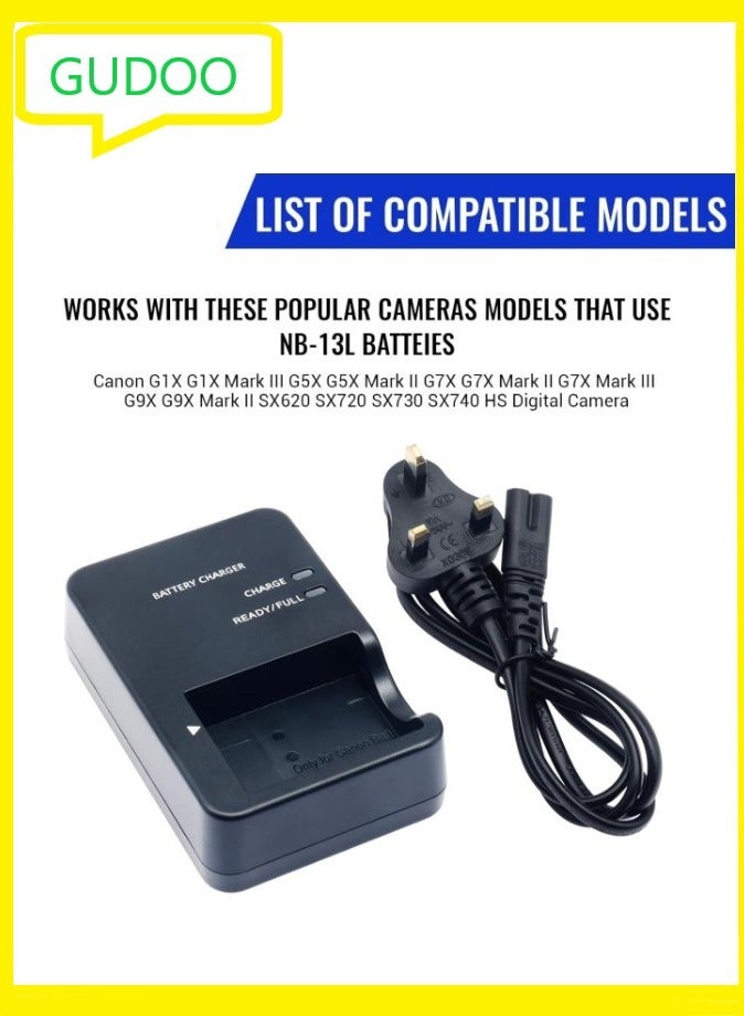 GUDOO CB-2LH CB-2LHT الكاميرات شاحن لبطارية NB-13L لشركة كانون PowerShot G1 X X X X X X X X X X X X X X X X X X X X X X X X X X X X X X X X X X X X X X X X X X X X X X X X X X X X X X X X X X X X X X X X X X X X X X X X X X X X II SX620 HS SX720 HS SX730 HS SX740 HS SX740 HS SX740 HS - Image 5