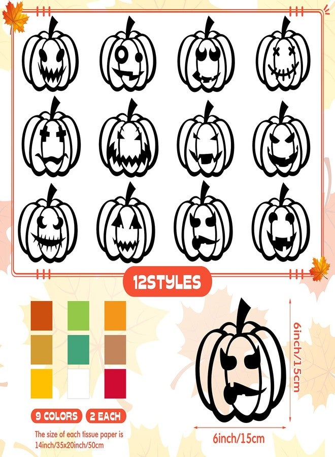 Nezyo 12 Pieces Halloween Suncatcher Craft for Kids Halloween Window Art Fall Pumpkin Suncatcher Craft with 9 Color 18 PiecesTissue Paper for Halloween Thanksgiving Craft DIY Fall Party Favor - Image 3