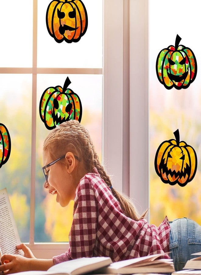 Nezyo 12 Pieces Halloween Suncatcher Craft for Kids Halloween Window Art Fall Pumpkin Suncatcher Craft with 9 Color 18 PiecesTissue Paper for Halloween Thanksgiving Craft DIY Fall Party Favor - Image 2