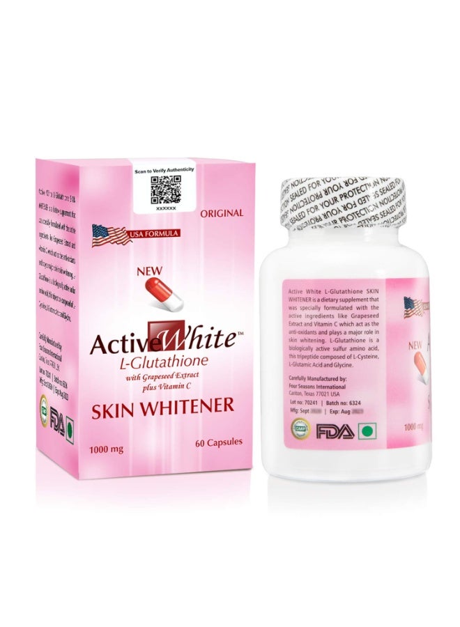 Active White Glutathione 1000mg Capsules – Skin Whitening with Vitamin C & Grapeseed | 60 Capsules - Image 2