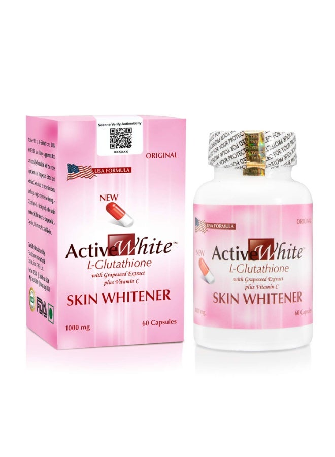 Active White Glutathione 1000mg Capsules – Skin Whitening with Vitamin C & Grapeseed | 60 Capsules - Image 1