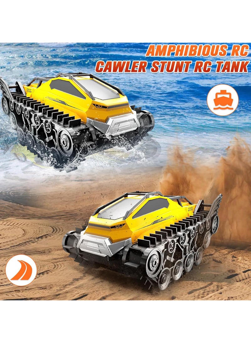 Taizz Ventures Amphibious Remote Control Car, Waterproof 4WD RC Monster Truck 2.4Ghz All-Terrain Off-Road Boat Car, 360° Rotating Tank Crawler Toys for Kids Boys Girls Age 6 7 8 9 10 11 12 Birthday Gifts, Yellow - Image 5