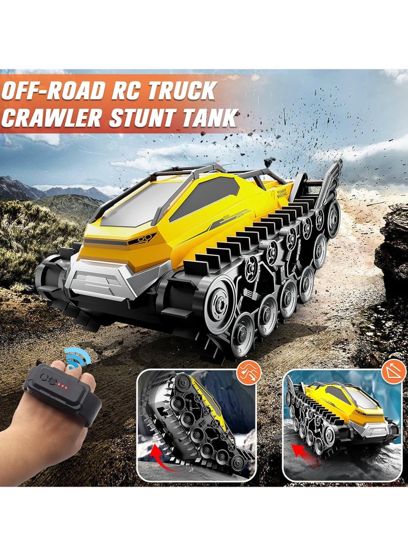 Taizz Ventures Amphibious Remote Control Car, Waterproof 4WD RC Monster Truck 2.4Ghz All-Terrain Off-Road Boat Car, 360° Rotating Tank Crawler Toys for Kids Boys Girls Age 6 7 8 9 10 11 12 Birthday Gifts, Yellow - Image 4