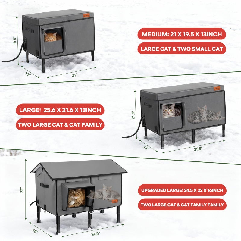 Gimars Upgrade Large Heated Cat House for Outside Winter, with Heating Pad Outdoor Cat House Waterproof, 5.1" Elevated Stray Cat Shelter, Foil Insulate Heated Cat Bed Outdoor for Barn Feral Cat - Image 4