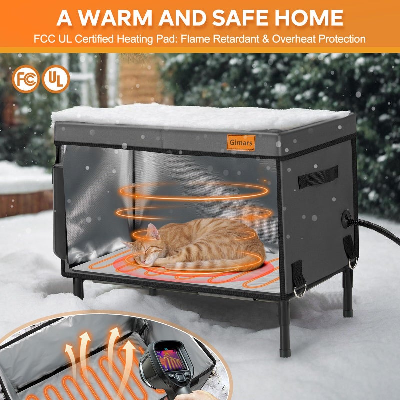 Gimars Upgrade Large Heated Cat House for Outside Winter, with Heating Pad Outdoor Cat House Waterproof, 5.1" Elevated Stray Cat Shelter, Foil Insulate Heated Cat Bed Outdoor for Barn Feral Cat - Image 2