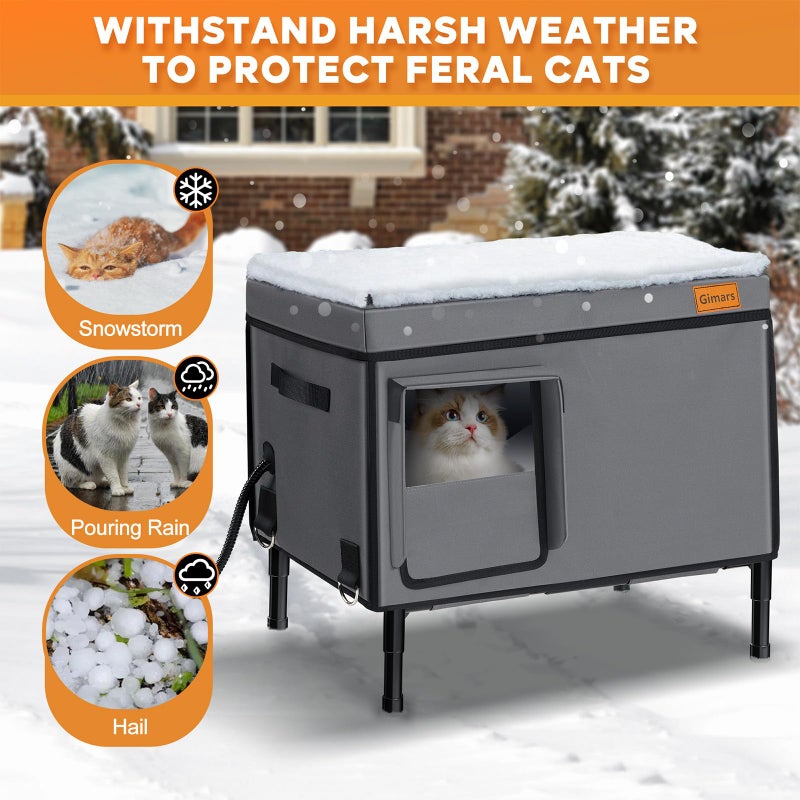 Gimars Upgrade Large Heated Cat House for Outside Winter, with Heating Pad Outdoor Cat House Waterproof, 5.1" Elevated Stray Cat Shelter, Foil Insulate Heated Cat Bed Outdoor for Barn Feral Cat - Image 5