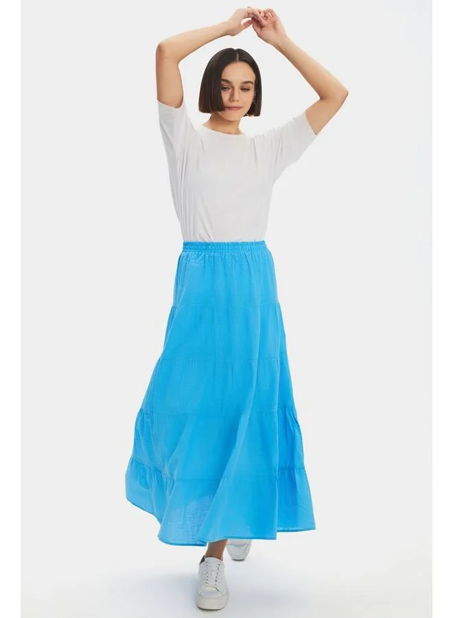 JUNE June Women Cotton Gathered Detailed Maxi Skirt Baby Blue
