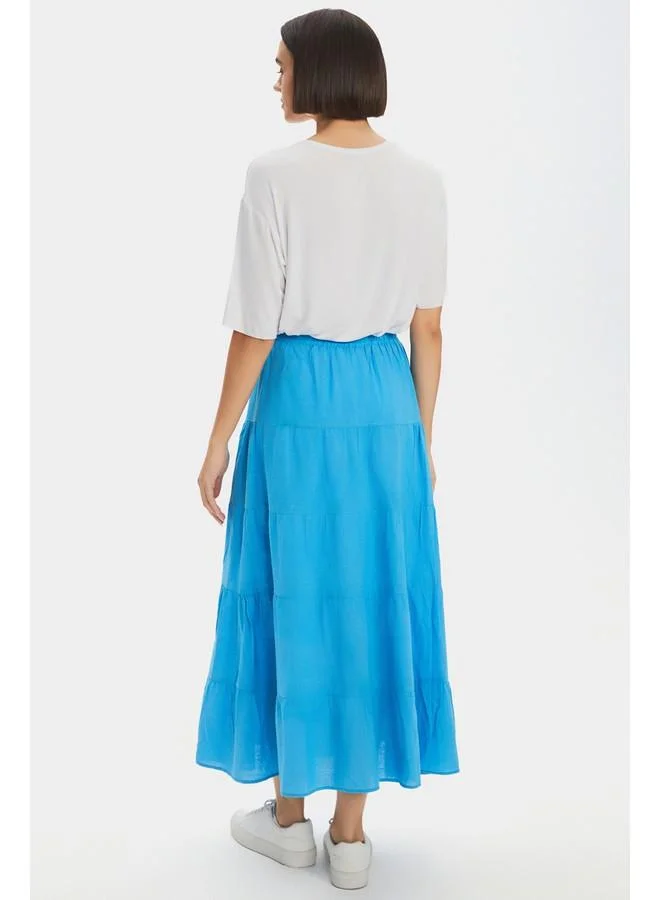 JUNE June Women Cotton Gathered Detailed Maxi Skirt Baby Blue