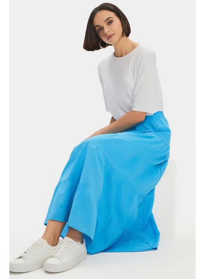 JUNE June Women Cotton Gathered Detailed Maxi Skirt Baby Blue