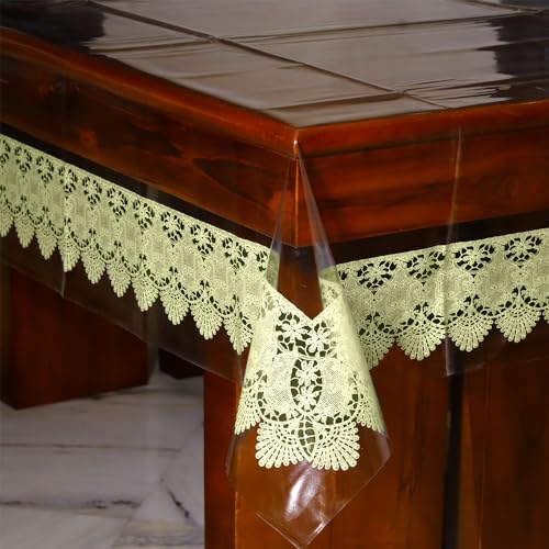 Oriental Weavers OrientalWeavers PVC Dining Table Cover Cloth Tablecloth Waterproof Protector, 6-8 Seater, 60 X 90 inches, Beige Border(Plastic, Rectangular, Pack of 1) - Image 1