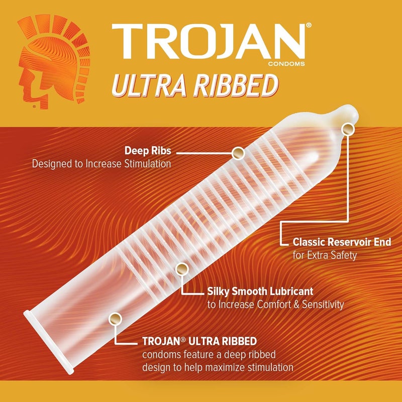 TROJAN Stimulations Ultra Ribbed Spermicidal Condoms 12 Count Pack of 2 - Image 2