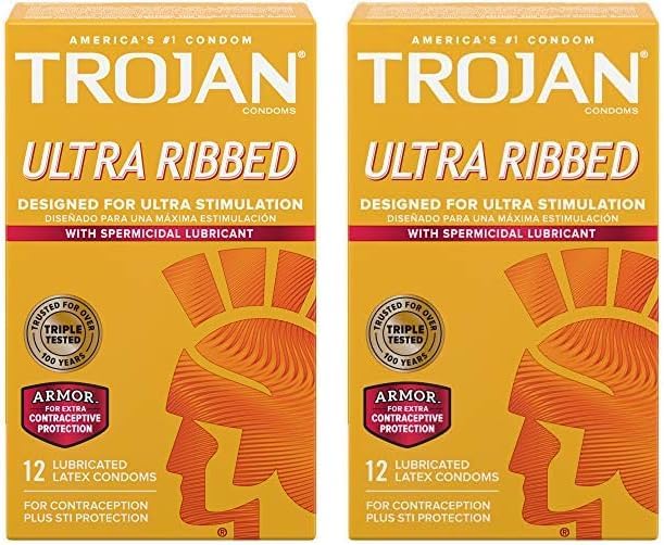 TROJAN Stimulations Ultra Ribbed Spermicidal Condoms 12 Count Pack of 2 - Image 1
