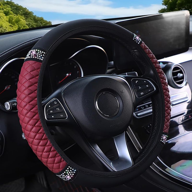 WLERIR Microfiber Leather Steering Wheel Cover with AntiSlip Lining Universal Car Accessory for Steering Wheel with a Diameter of 14515 inch Wine red - Image 1