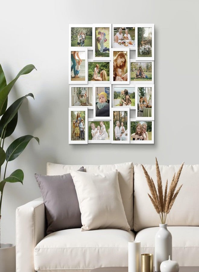 J.M.Deco Collage Picture Frames for Wall 16 Opening, Large Photo Frame Collage Wall Hanging for 4x6 Photo, Reunion Friends Family Memory - Pure White - Image 4
