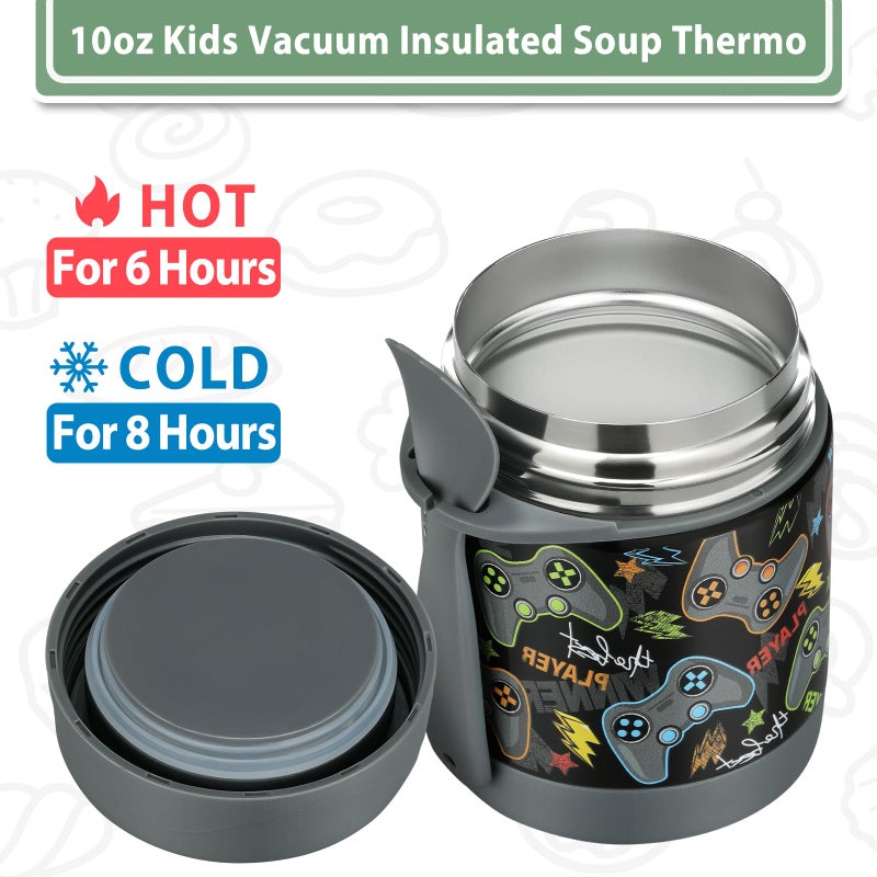 Howeemo 10oz Soup Thermo for Hot Food Kids,Lunch Thermo Kids Food Jar with Spoon Hot Insulated Food Containers,Leak Proof Stainless Steel Wide Mouth Lunch Food Thermo Jar for School(Black-Game Console) - Image 4