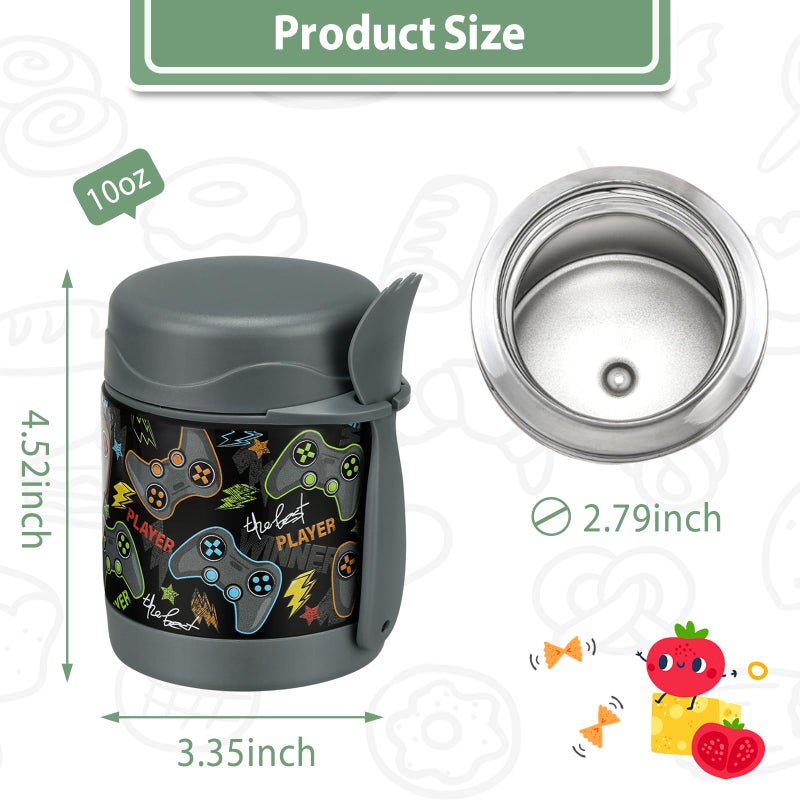 Howeemo 10oz Soup Thermo for Hot Food Kids,Lunch Thermo Kids Food Jar with Spoon Hot Insulated Food Containers,Leak Proof Stainless Steel Wide Mouth Lunch Food Thermo Jar for School(Black-Game Console) - Image 3
