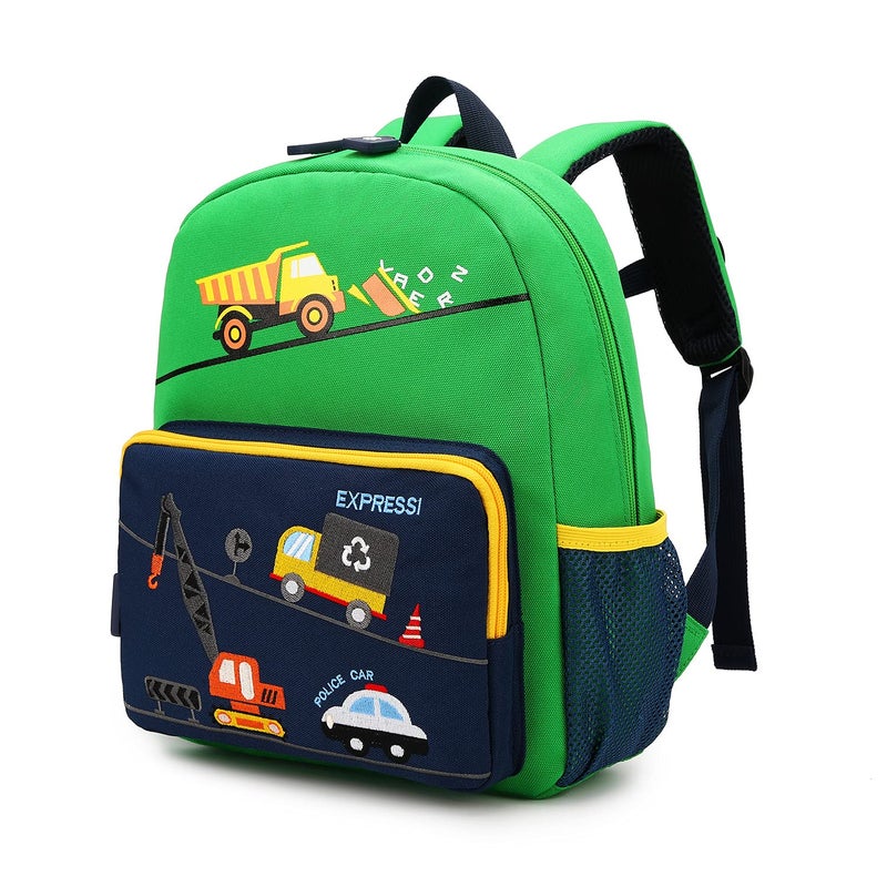 willikiva Car Dinosaur Kids Toddler Backpack for Boys and Girls Children Waterproof Preschool Bag(Green Bus) - Image 1