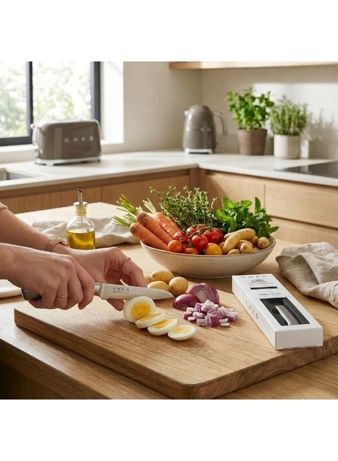 سميج سكين مطبخ SMEG متعددة الاستخدام 13 سم / 5 بوصة، قطعة واحدة، شفرة من الستانلس ستيل  ، مناسبة لتحضير وتقطيع الطعام (فضي) - Image 3
