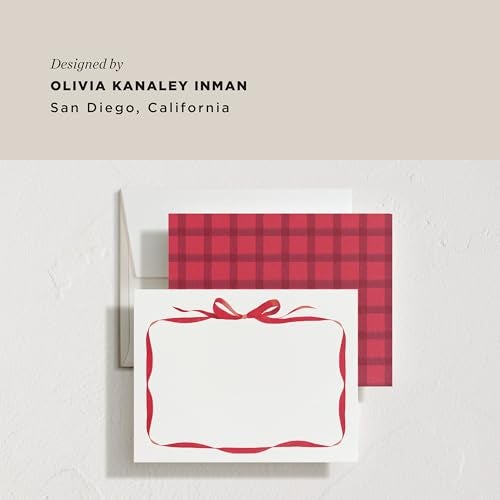 Minted Bow Stationery Cards, 10 Count, Blank Cards and Envelopes For Thank You Notes, Holiday Greeting, Invitations & Handwritten Messages, Note Cards & Stationery Set, Gifts for Women, Red Bow Theme - Image 5