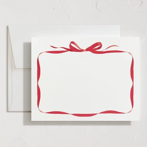 Minted Bow Stationery Cards, 10 Count, Blank Cards and Envelopes For Thank You Notes, Holiday Greeting, Invitations & Handwritten Messages, Note Cards & Stationery Set, Gifts for Women, Red Bow Theme - Image 1