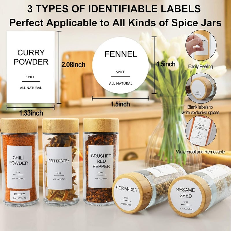 AISIPRIN Glass Spice Jars with 398 Labels-4oz 24 Pcs,Round Seasoning Jars with Bamboo Airtight Lids,Spice Container Set -Shaker Lids, Funnel,Brush and Marker Included - Image 2