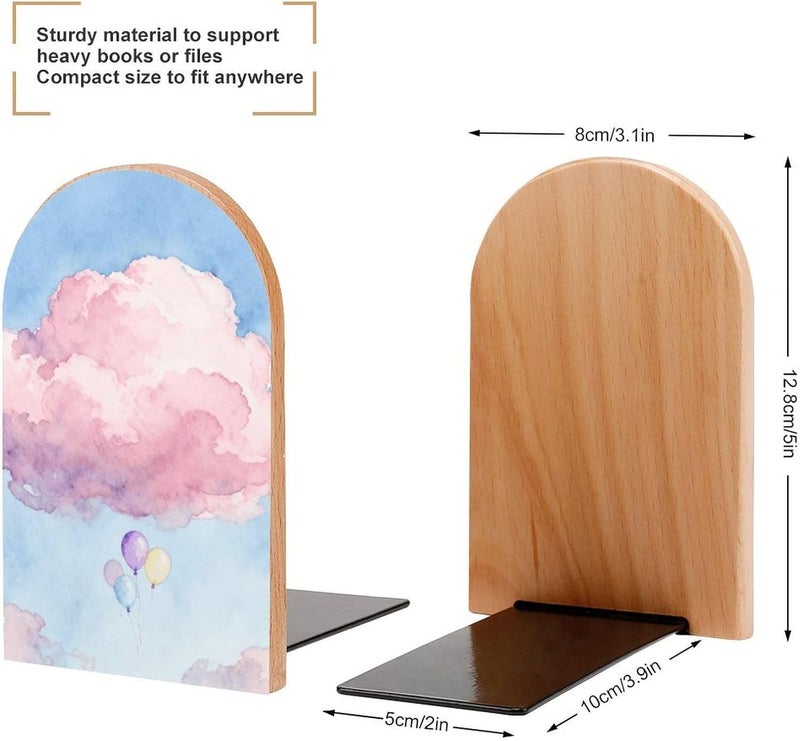 Cactus Pink Bookends 1 Pair Solid Natural Wooden Book Ends, Duty Cute Book Stoppers, Decorative Book Holders for Home Office Desk Shelf, Perfect for Students, Book Lovers - Image 2