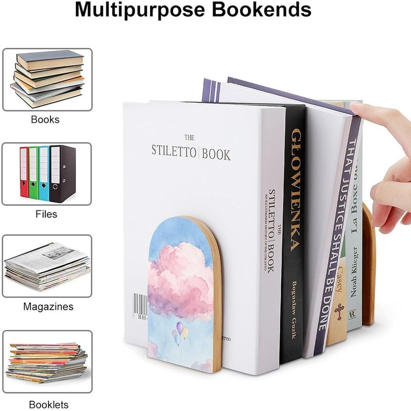 Cactus Pink Bookends 1 Pair Solid Natural Wooden Book Ends, Duty Cute Book Stoppers, Decorative Book Holders for Home Office Desk Shelf, Perfect for Students, Book Lovers - Image 3
