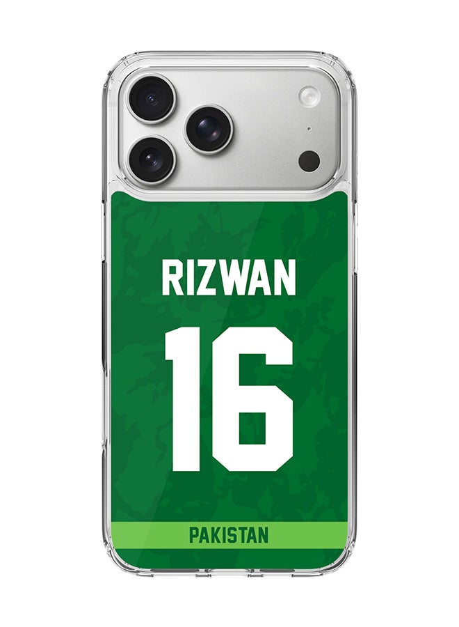 Stylizedd Classic Clear MagSafe Case for iPhone 17 Pro Max , Hybrid Soft Case Flexible Edges Anti Drop TPU PC Gel Thin Transparent Cover [ Designed for iPhone 17 Pro Max ] - Team Pakistan Mohammad Rizwan, Jersey No 16