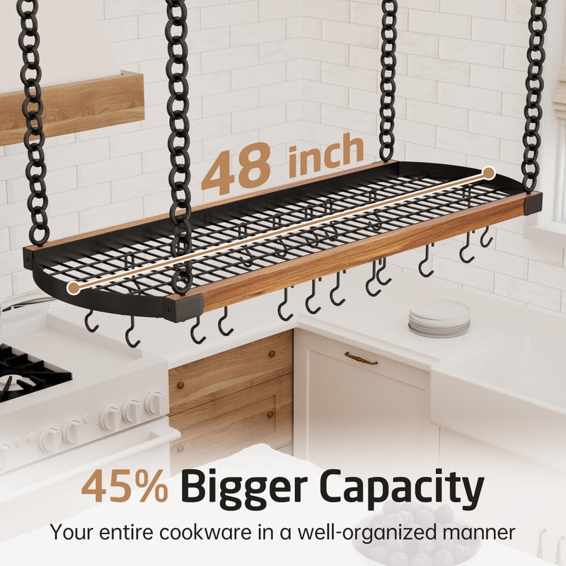 KES 48 Inch Large Hanging Pot Rack Ceiling Mount with 130lb High-Capacity, Ceiling Pot and Pan Hanging Rack with 20 Hooks, Heavy Duty Pot Hangers for Kitchen, Matte Black, KUR530S122-BK - Image 3