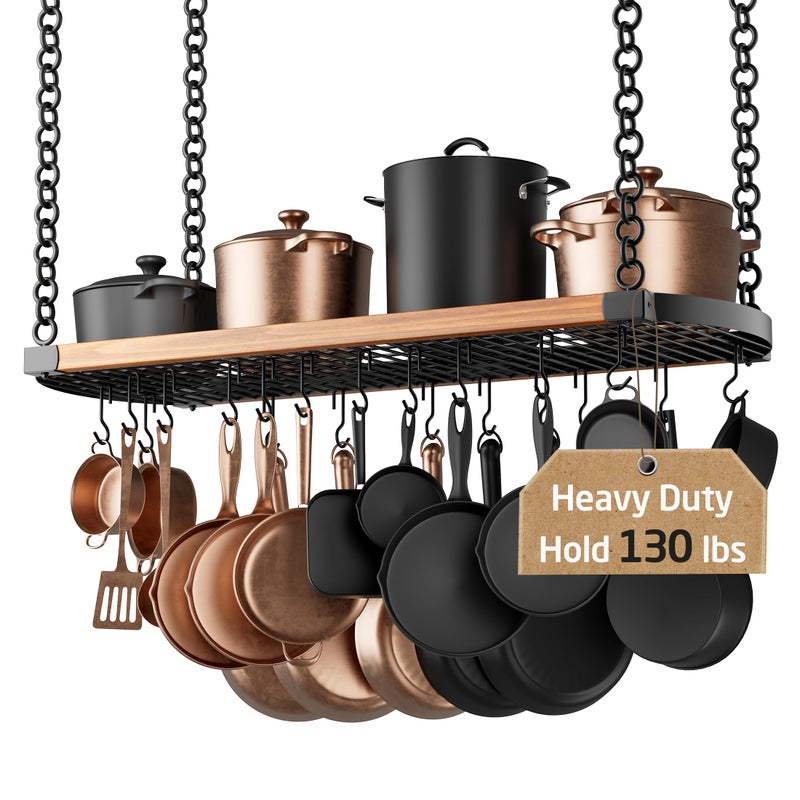 KES 48 Inch Large Hanging Pot Rack Ceiling Mount with 130lb High-Capacity, Ceiling Pot and Pan Hanging Rack with 20 Hooks, Heavy Duty Pot Hangers for Kitchen, Matte Black, KUR530S122-BK - Image 1