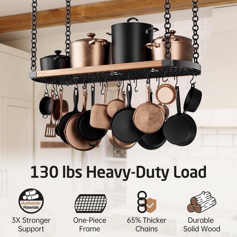 KES 48 Inch Large Hanging Pot Rack Ceiling Mount with 130lb High-Capacity, Ceiling Pot and Pan Hanging Rack with 20 Hooks, Heavy Duty Pot Hangers for Kitchen, Matte Black, KUR530S122-BK - Image 2