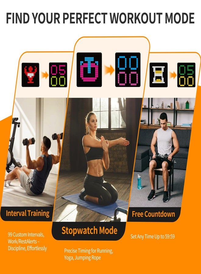 إيزون جهاز مراقبة معدل ضربات القلب بتقنية البلوتوث من إيزون إتش بوكس وساعة بكسل آرت مع جهاز تدريب متقطع WOD - ساعات منبه برسوم متحركة لطيفة لغرف النوم، لا حاجة لتطبيق للياقة البدنية المنزلية (أبيض) - Image 5