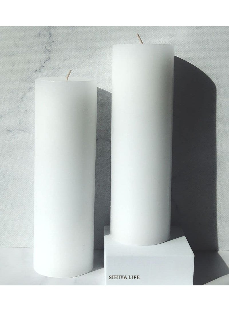 SIHIYA LIFE Set of 2 White Pillar Candles| 3 x 9 inch | Unscented & Dripless Candles for Decor, Events, Restaurants | Natural Wax with Cotton Wicks | 135 hrs/candle Burn Time  - Image 1